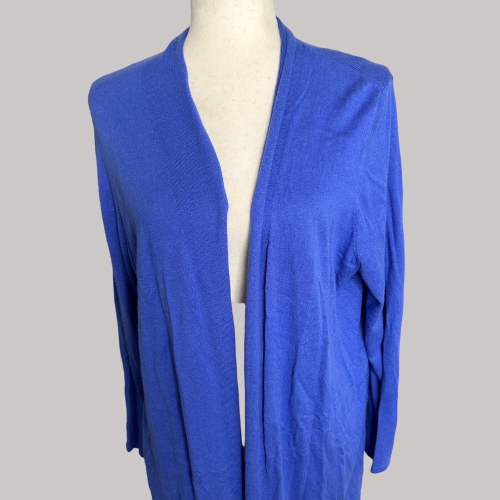 Talbots Royal Blue Open-Front Long Cardigan - Picture 3 of 8